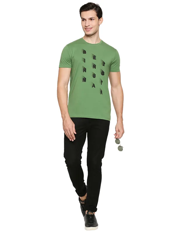 Being Human Regular Fit Men Crew Neck T-Shirts-Olive