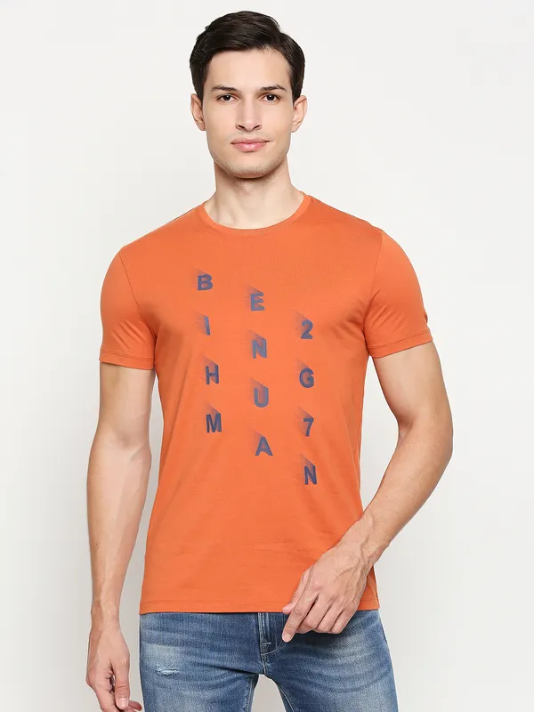 Being Human Regular Fit Men Crew Neck T-Shirts-Rust