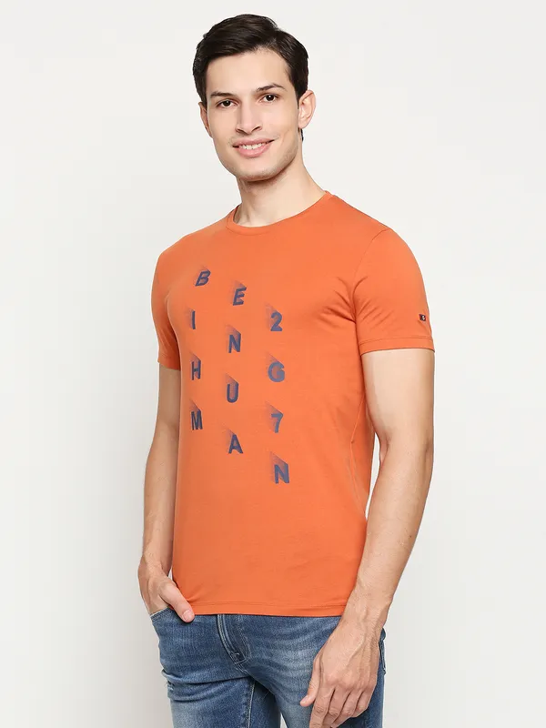 Being Human Regular Fit Men Crew Neck T-Shirts-Rust