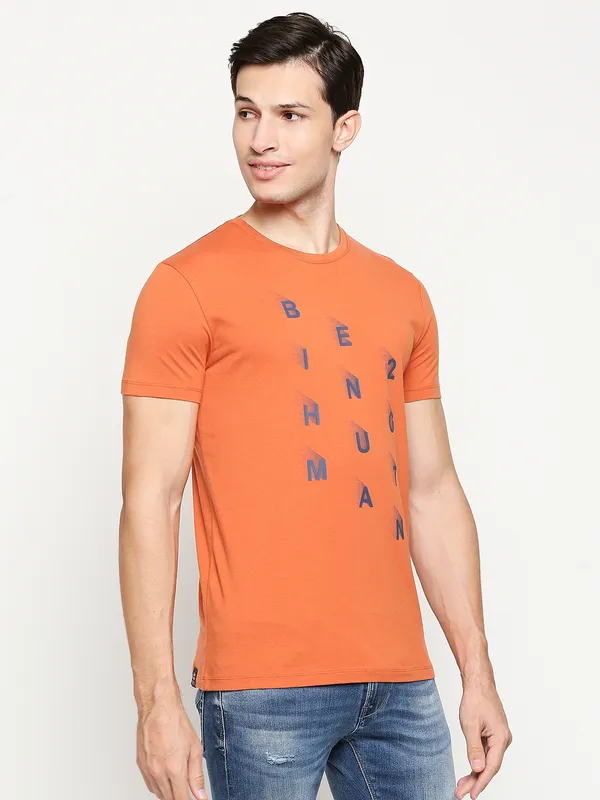 Being Human Regular Fit Men Crew Neck T-Shirts-Rust