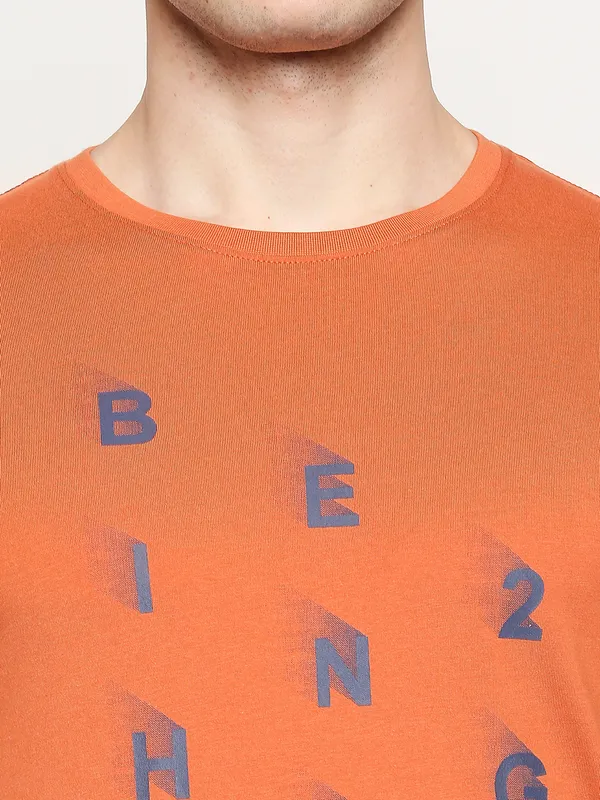 Being Human Regular Fit Men Crew Neck T-Shirts-Rust