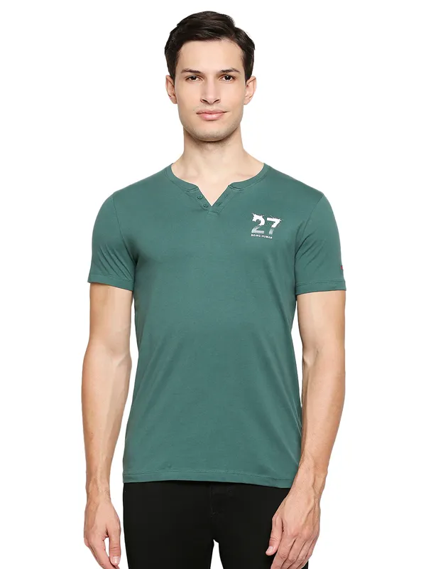 Being Human Regular Fit Men Henley Neck T-Shirts-Bottle Green