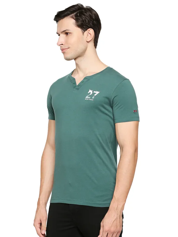 Being Human Regular Fit Men Henley Neck T-Shirts-Bottle Green