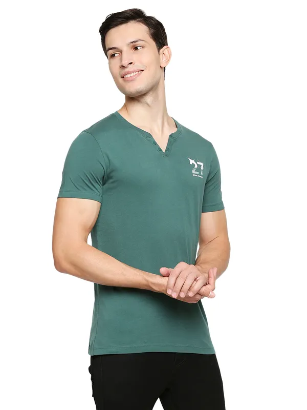 Being Human Regular Fit Men Henley Neck T-Shirts-Bottle Green