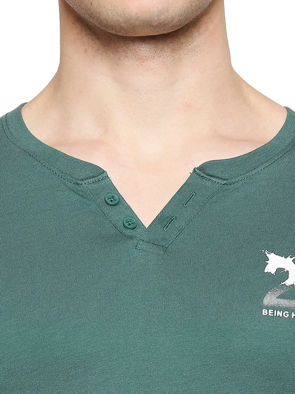 Being Human Regular Fit Men Henley Neck T-Shirts-Bottle Green