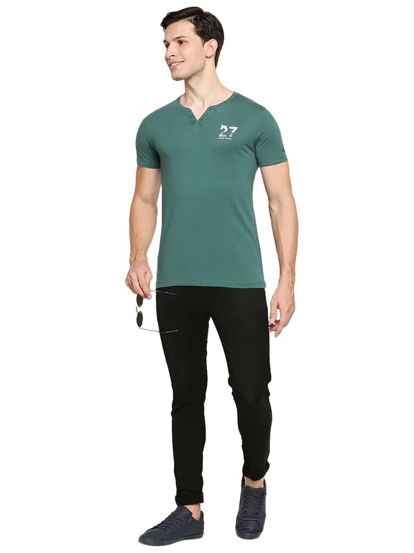 Being Human Regular Fit Men Henley Neck T-Shirts-Bottle Green