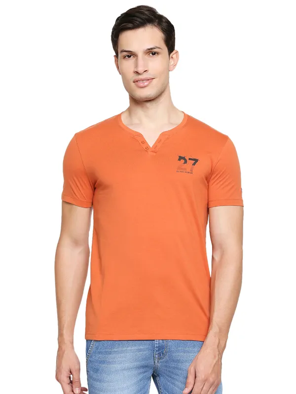 Being Human Regular Fit Men Henley Neck T-Shirts-Rust