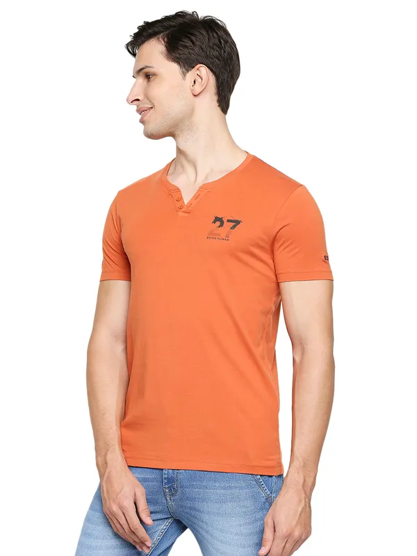 Being Human Regular Fit Men Henley Neck T-Shirts-Rust