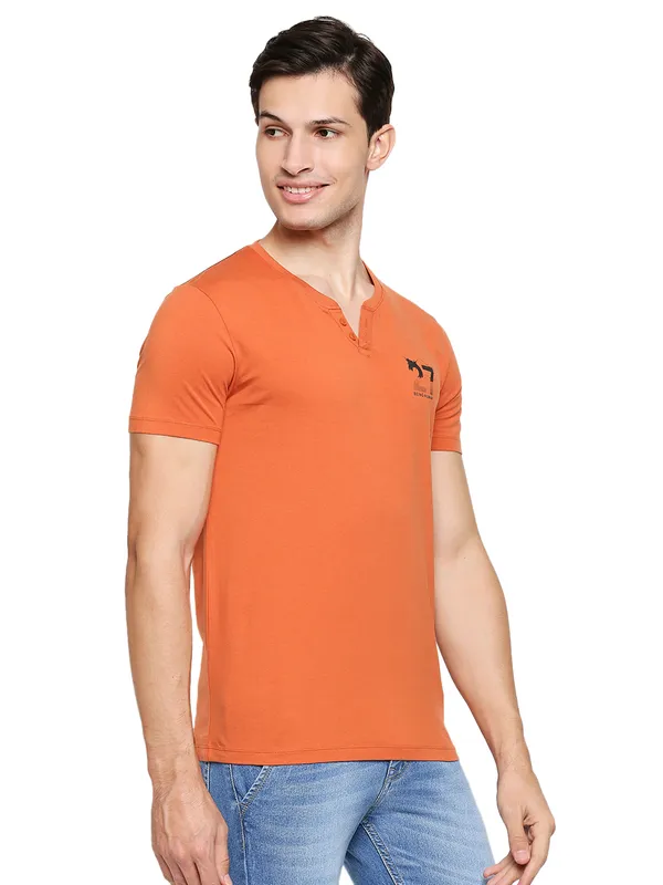 Being Human Regular Fit Men Henley Neck T-Shirts-Rust