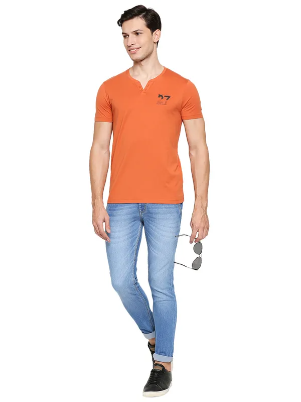 Being Human Regular Fit Men Henley Neck T-Shirts-Rust