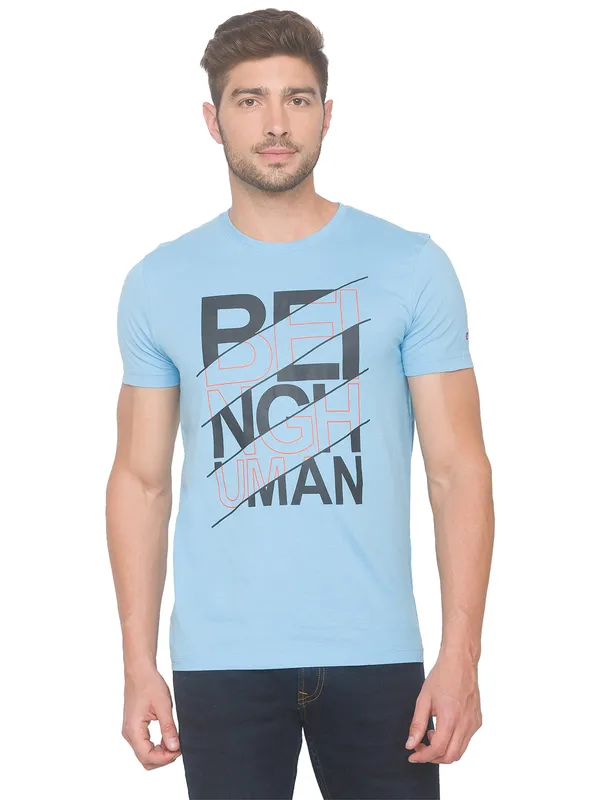 Being Human Regular Fit Men Crew Neck T-Shirts-Sky