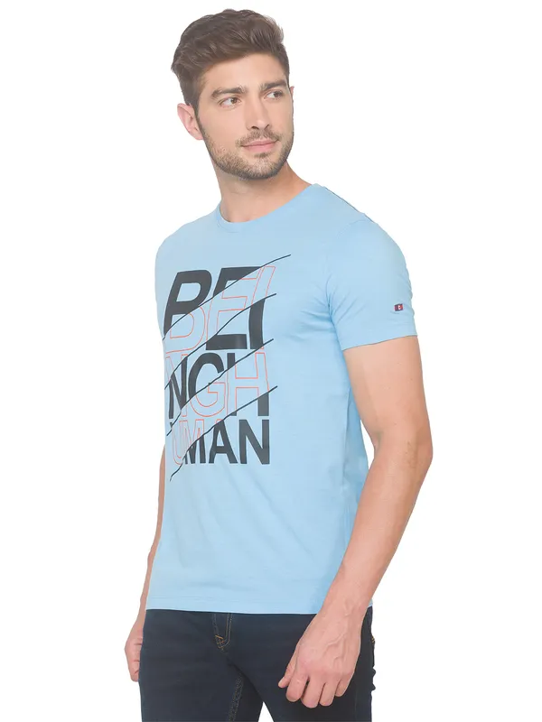 Being Human Regular Fit Men Crew Neck T-Shirts-Sky