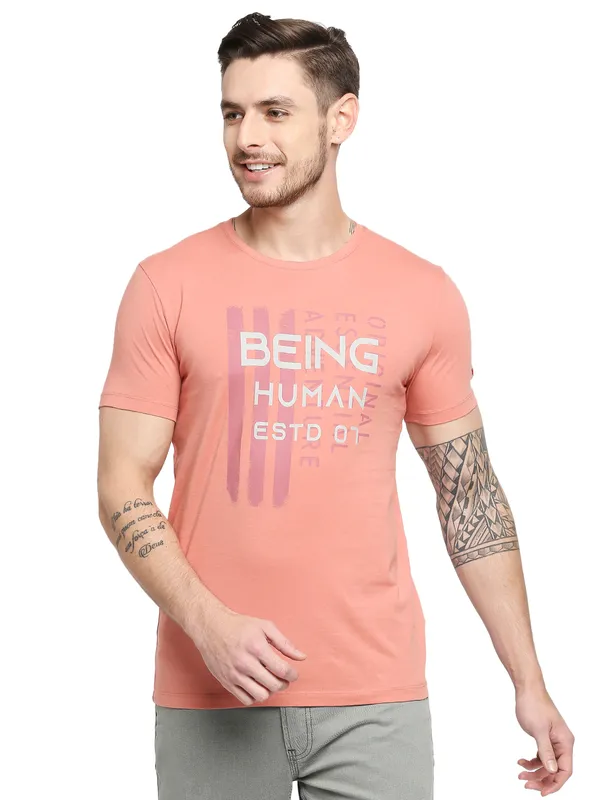 Being Human Regular Fit Men Crew Neck T-Shirts-Terracotta