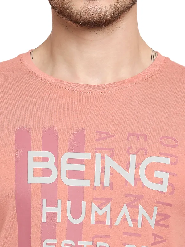 Being Human Regular Fit Men Crew Neck T-Shirts-Terracotta