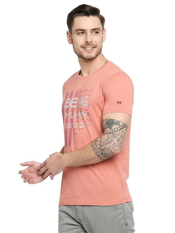 Being Human Regular Fit Men Crew Neck T-Shirts-Terracotta