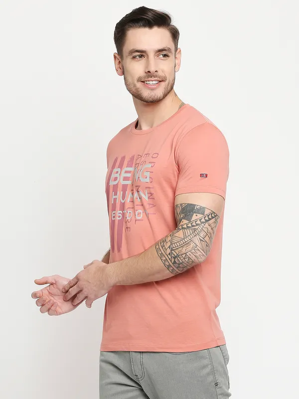 Being Human Regular Fit Men Crew Neck T-Shirts-Terracotta
