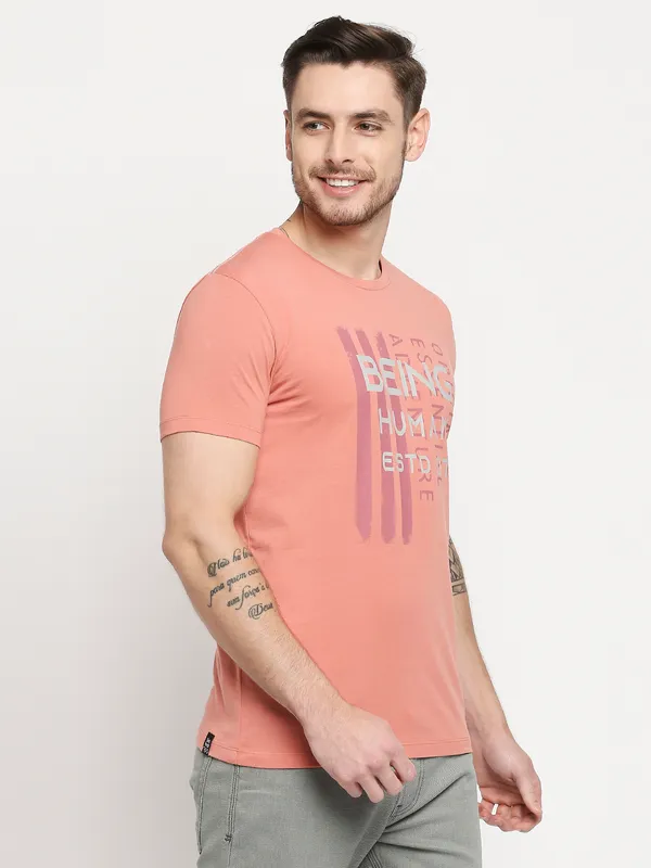 Being Human Regular Fit Men Crew Neck T-Shirts-Terracotta