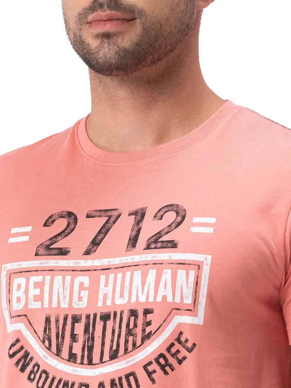 Being Human Clothing Men Regular Fit Crew Neck T-Shirts-Coral