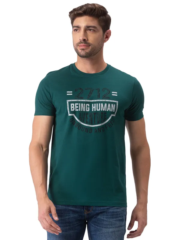 Being Human Clothing Men Regular Fit Crew Neck T-Shirts-Forest Green