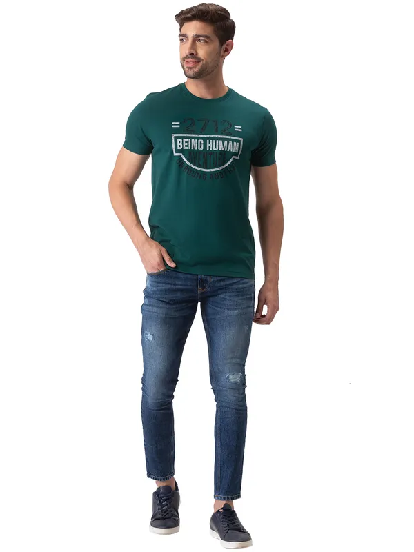 Being Human Clothing Men Regular Fit Crew Neck T-Shirts-Forest Green