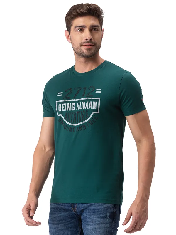 Being Human Clothing Men Regular Fit Crew Neck T-Shirts-Forest Green