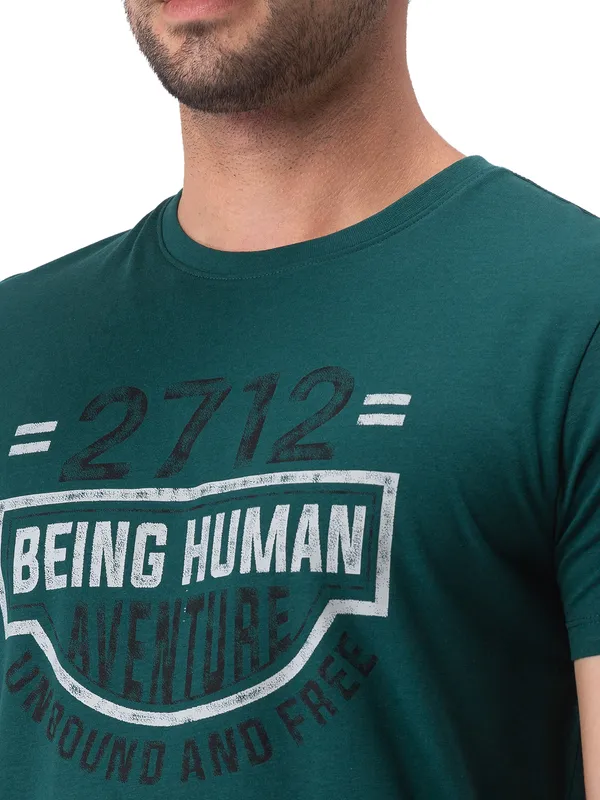 Being Human Clothing Men Regular Fit Crew Neck T-Shirts-Forest Green
