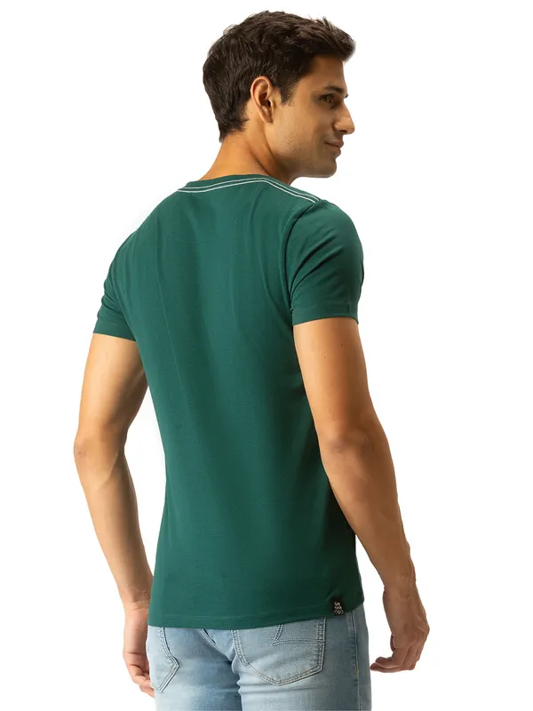 Being Human Regular Fit Men Henley Neck T-Shirts-Forest Green