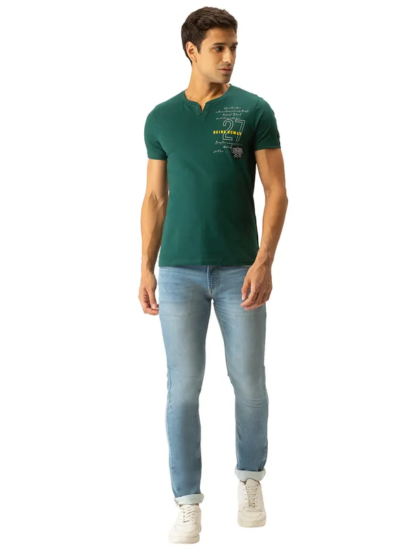 Being Human Regular Fit Men Henley Neck T-Shirts-Forest Green