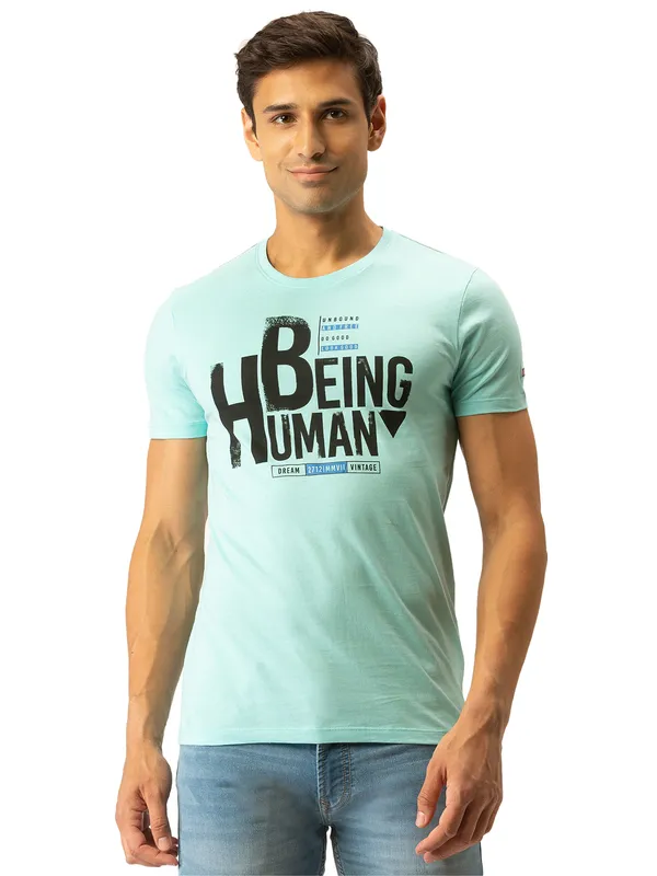 Being Human Regular Fit Men Crew Neck T-Shirts-Ice Blue