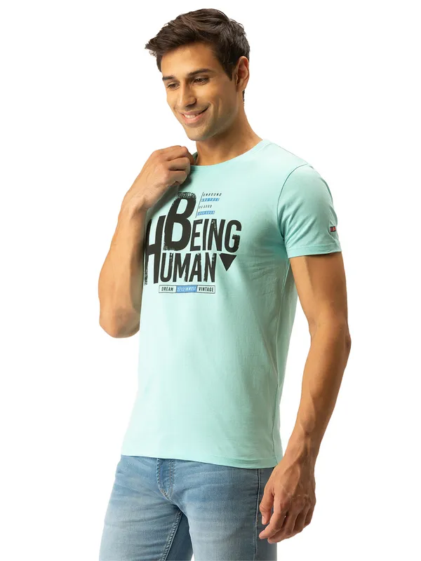 Being Human Regular Fit Men Crew Neck T-Shirts-Ice Blue