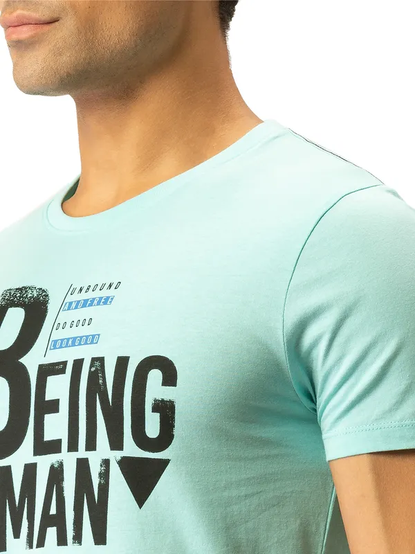 Being Human Regular Fit Men Crew Neck T-Shirts-Ice Blue