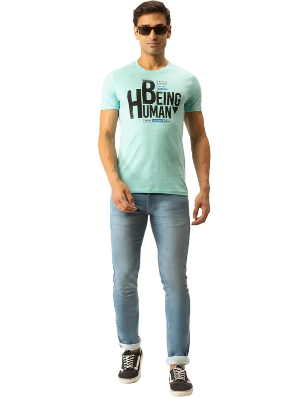 Being Human Regular Fit Men Crew Neck T-Shirts-Ice Blue