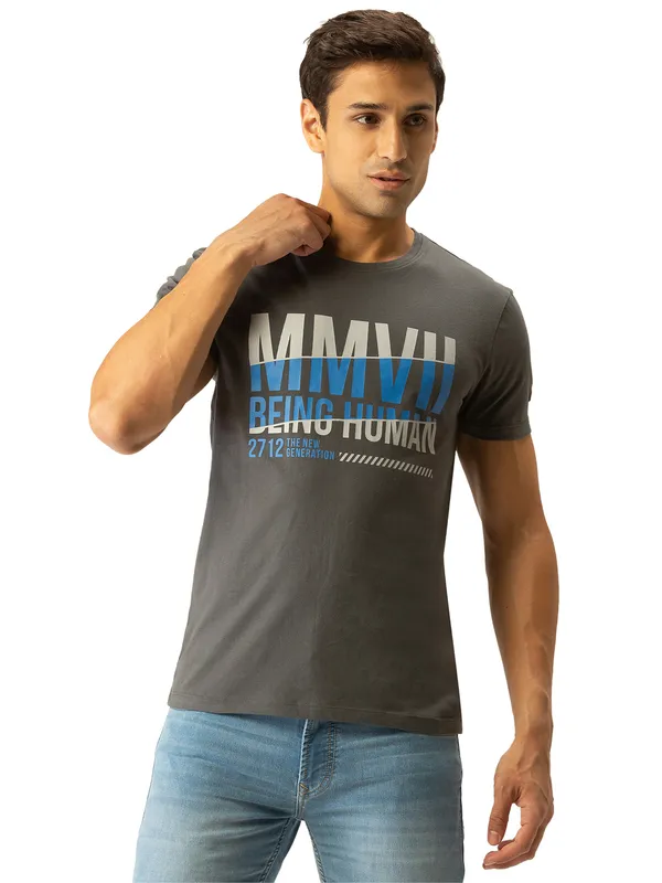 Being Human Clothing Men Regular Fit Crew Neck T-Shirts-Charcoal
