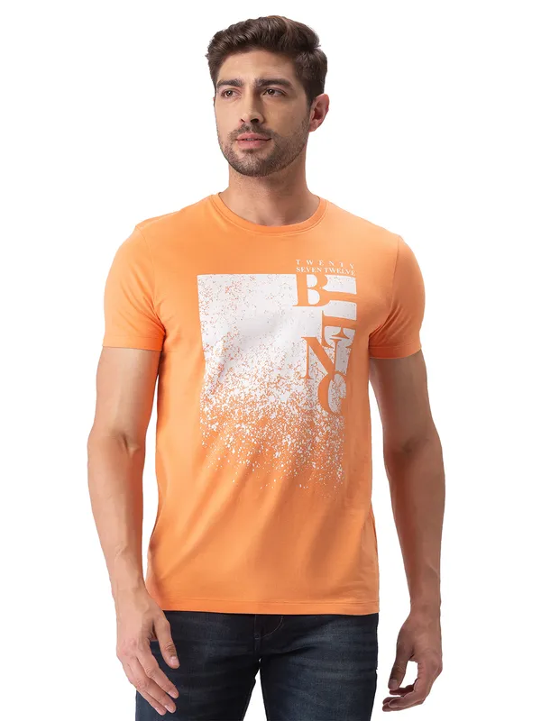 Being Human Clothing Men Regular Fit Crew Neck T-Shirts-Sunset Orange