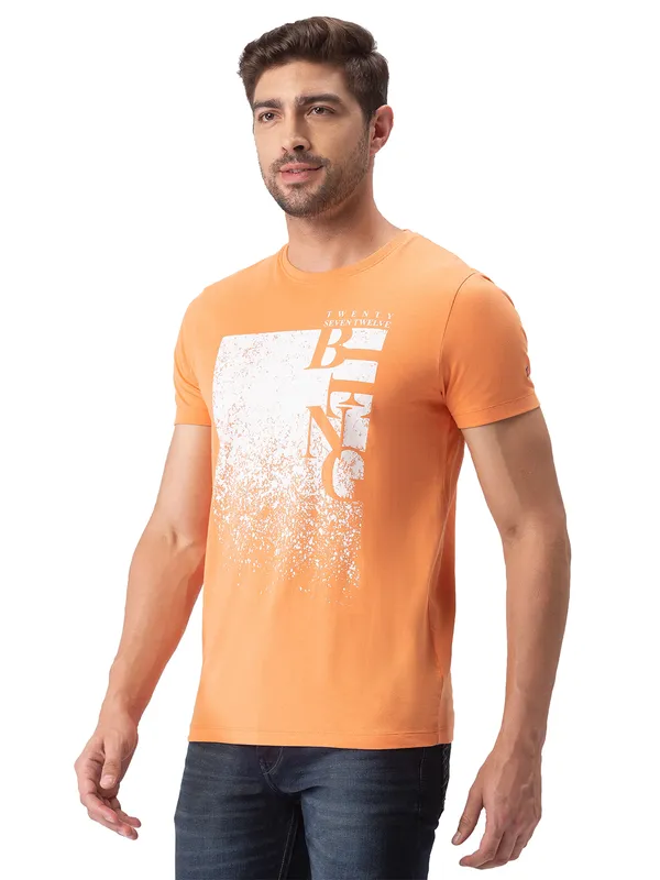 Being Human Clothing Men Regular Fit Crew Neck T-Shirts-Sunset Orange