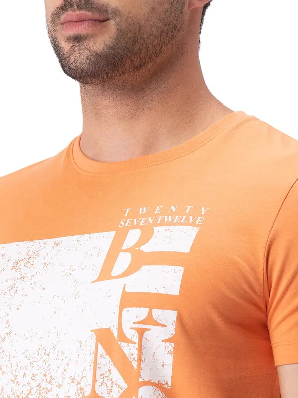 Being Human Clothing Men Regular Fit Crew Neck T-Shirts-Sunset Orange