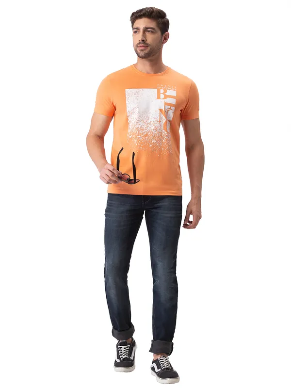 Being Human Clothing Men Regular Fit Crew Neck T-Shirts-Sunset Orange