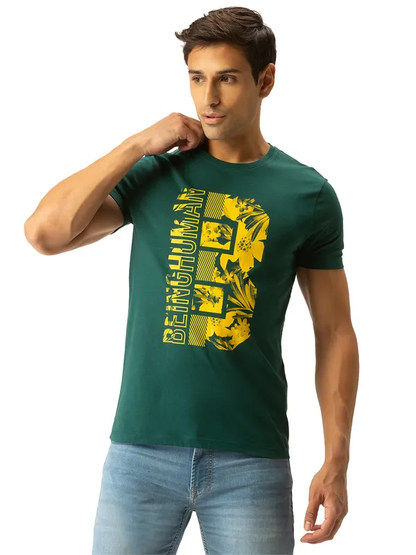 Being Human Regular Fit Men Crew Neck T-Shirts-Forest Green