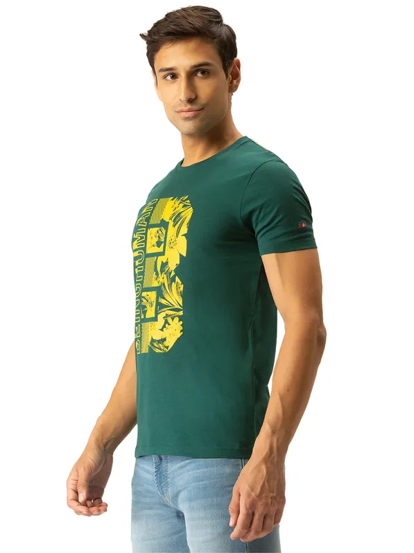 Being Human Regular Fit Men Crew Neck T-Shirts-Forest Green