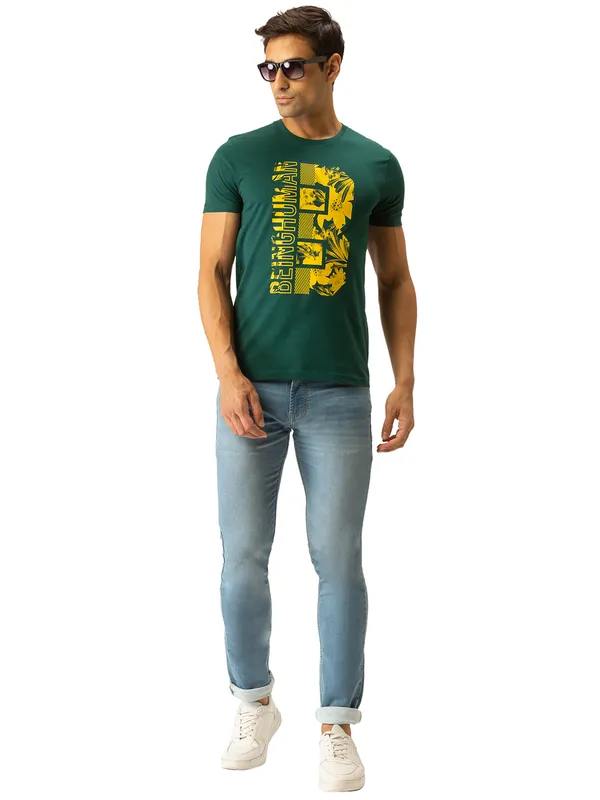 Being Human Regular Fit Men Crew Neck T-Shirts-Forest Green