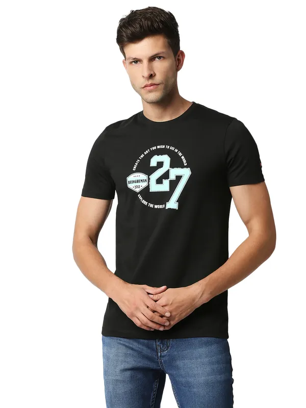 Being Human Regular Fit Men Crew Neck T-Shirts-Black