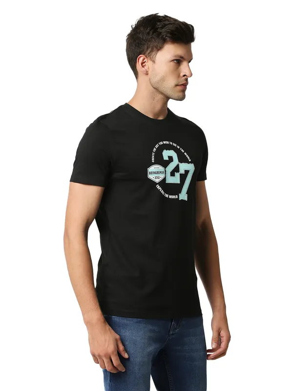 Being Human Regular Fit Men Crew Neck T-Shirts-Black