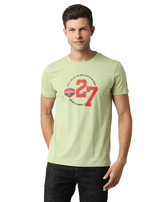 Being Human Regular Fit Men Crew Neck T-Shirts-Lt.Olive