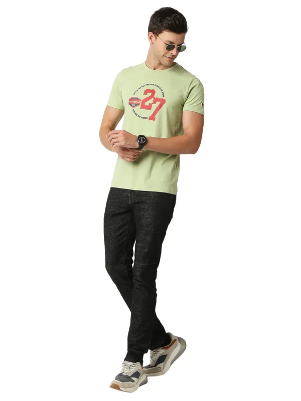 Being Human Regular Fit Men Crew Neck T-Shirts-Lt.Olive