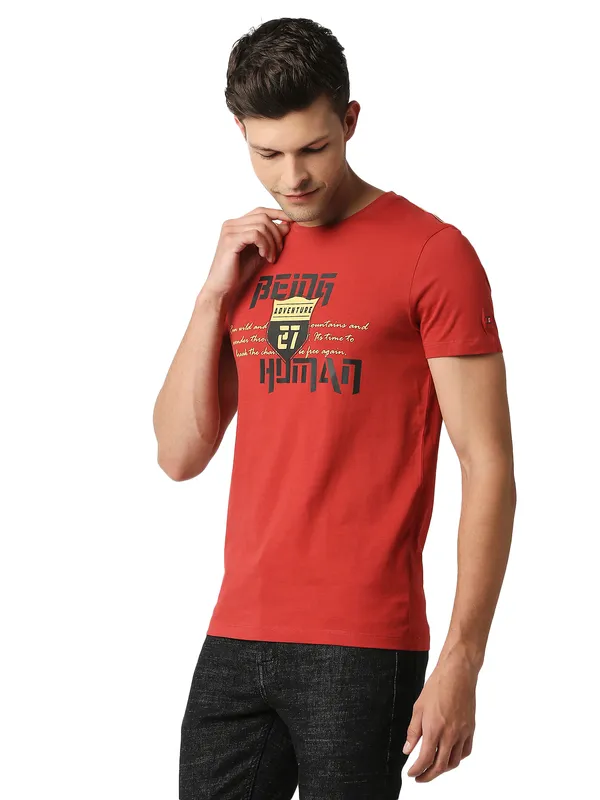 Being Human Regular Fit Men Crew Neck T-Shirts-Dk.Red