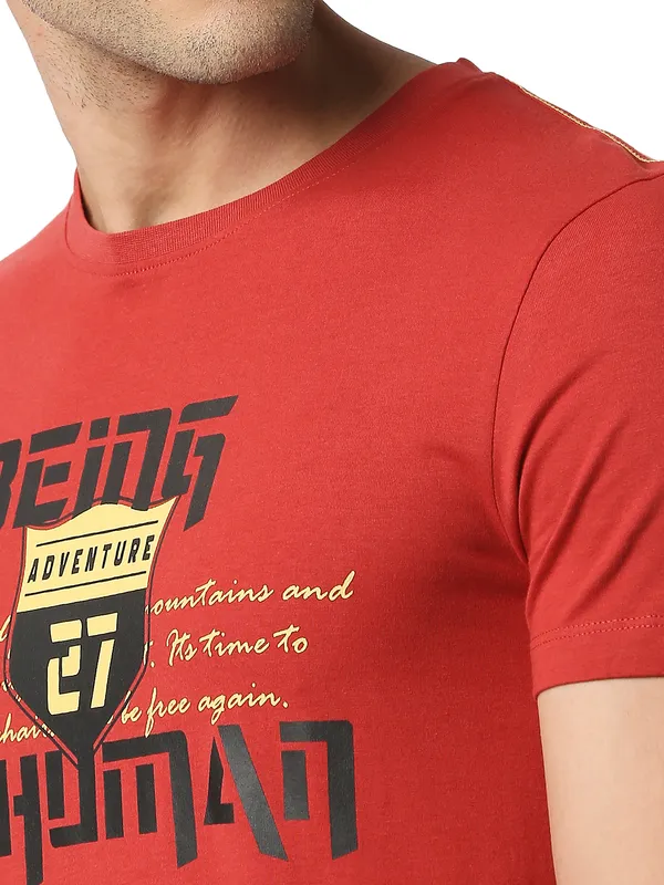 Being Human Regular Fit Men Crew Neck T-Shirts-Dk.Red