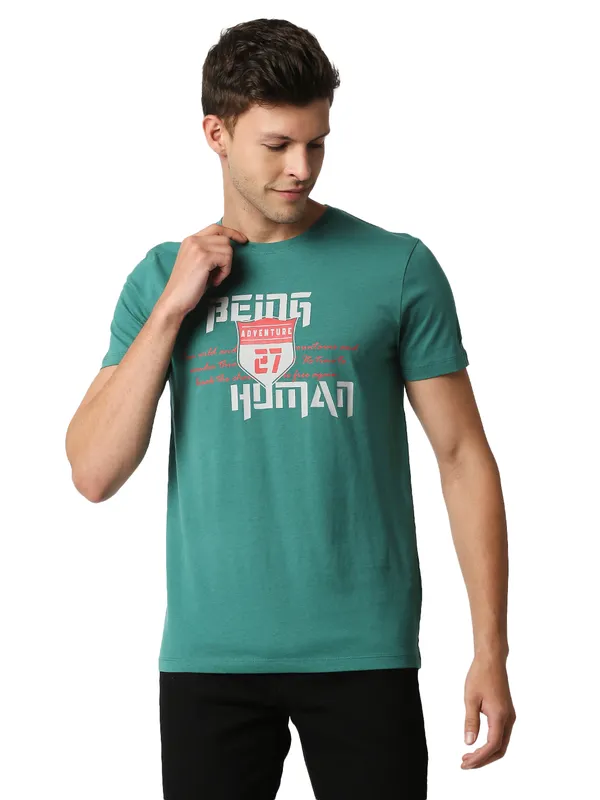 Being Human Regular Fit Men Crew Neck T-Shirts-Evergreen
