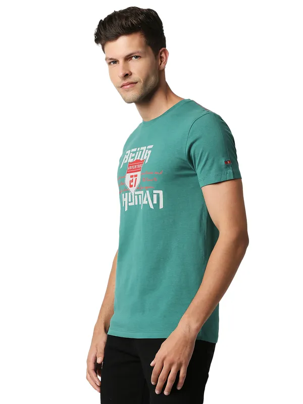 Being Human Regular Fit Men Crew Neck T-Shirts-Evergreen
