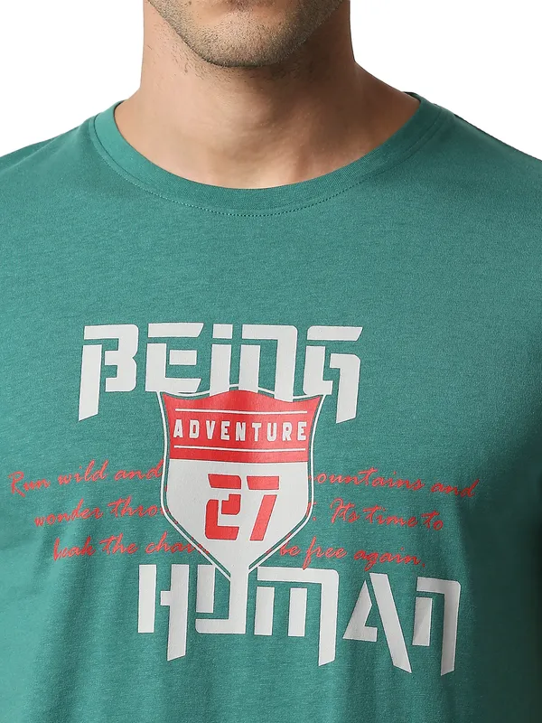 Being Human Regular Fit Men Crew Neck T-Shirts-Evergreen