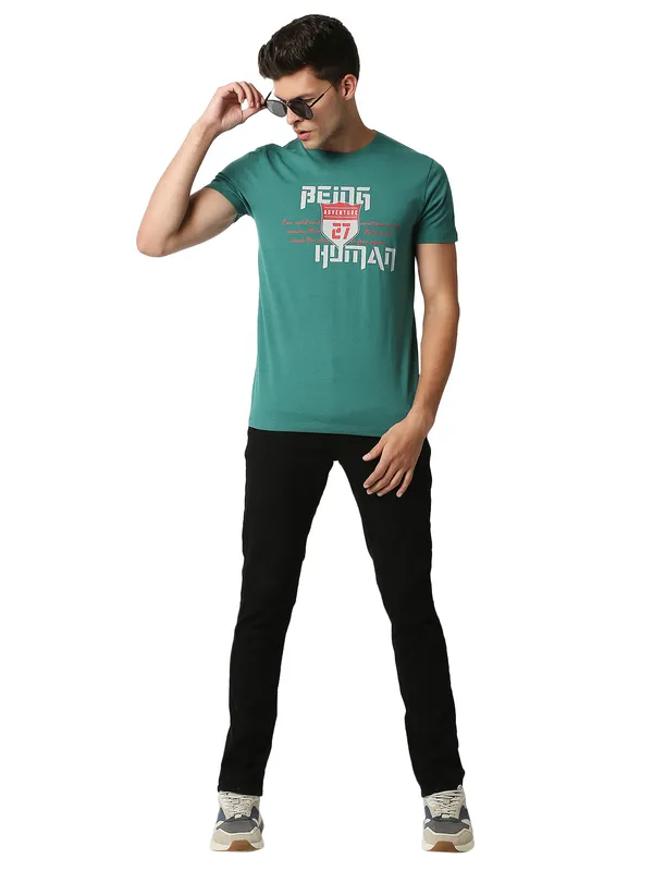 Being Human Regular Fit Men Crew Neck T-Shirts-Evergreen